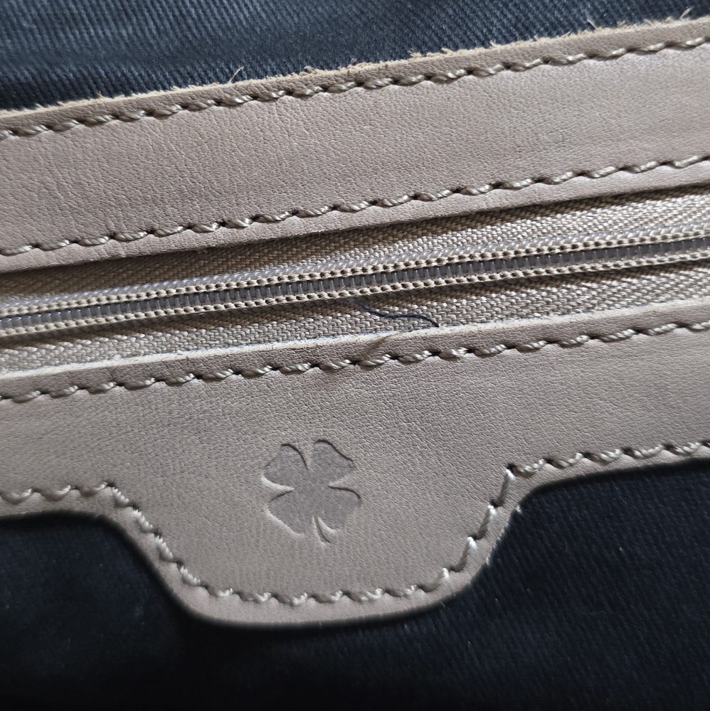 Lucky Brand Taupe Tan Gray Leather Bag Satchel Crossbody Purse Handbag - Picture 4 of 12